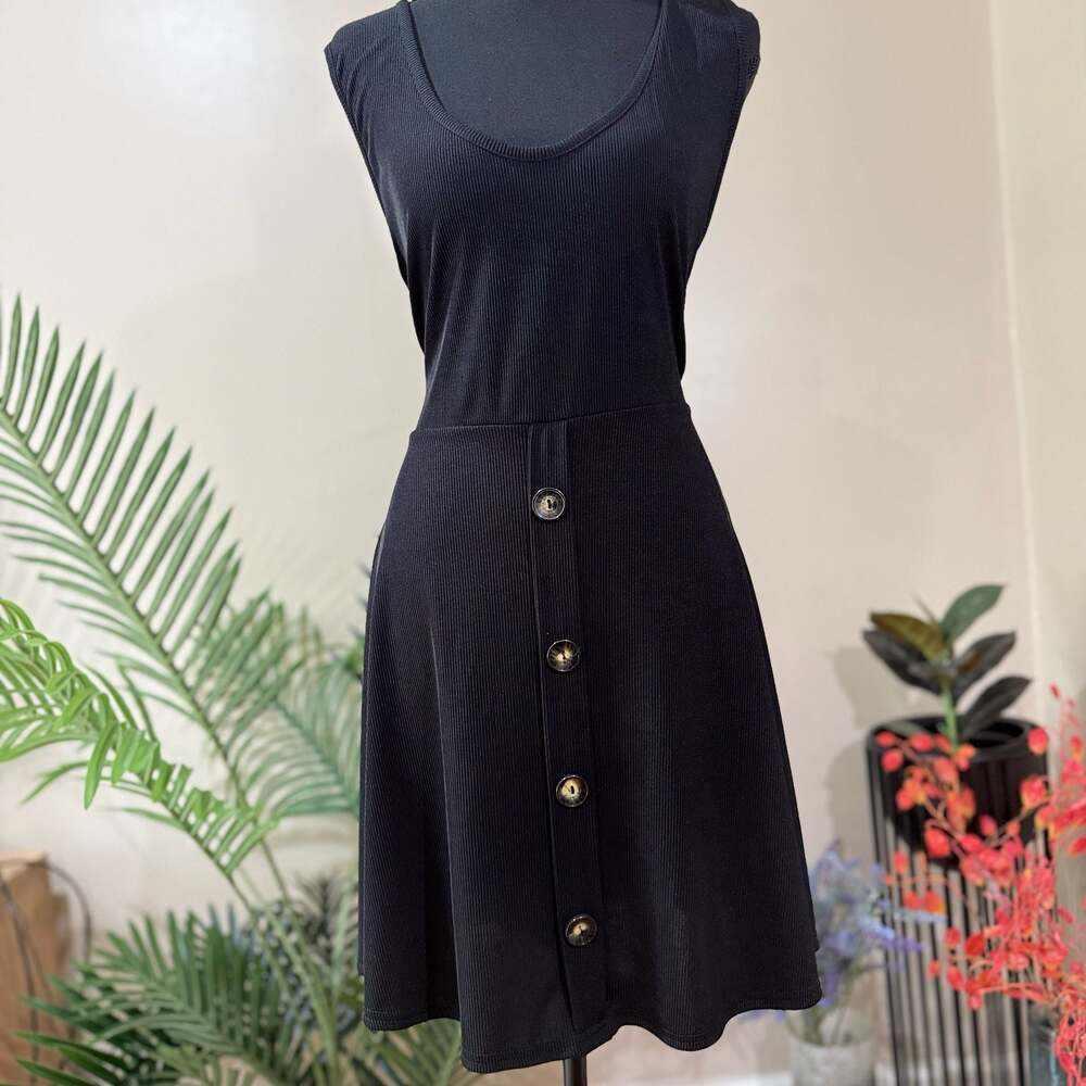 Boohoo Plus Plunge Button Down Skater Dress Black